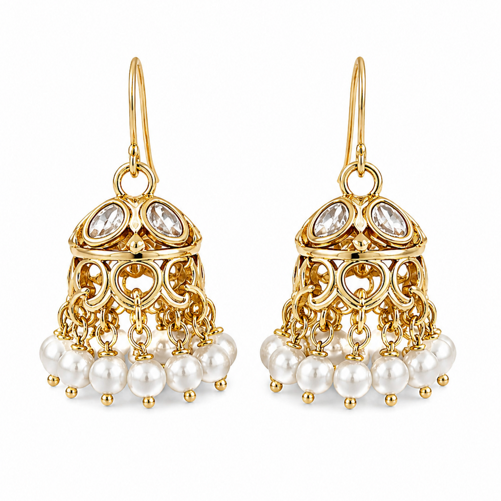 Gold Plated Kundan Pearl Jhumki Earrings