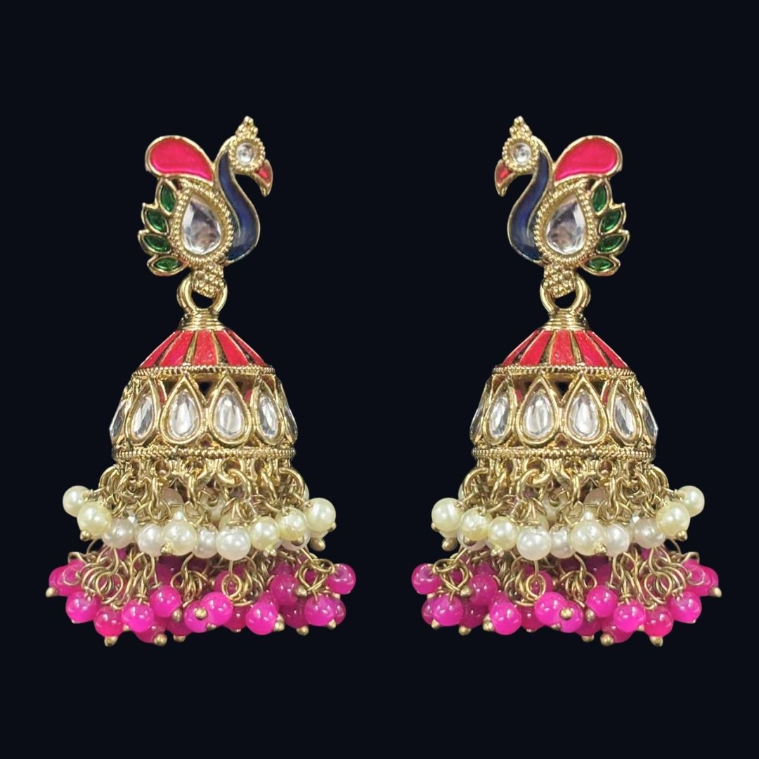 Gold-Plated Peacock Kundan Earrings