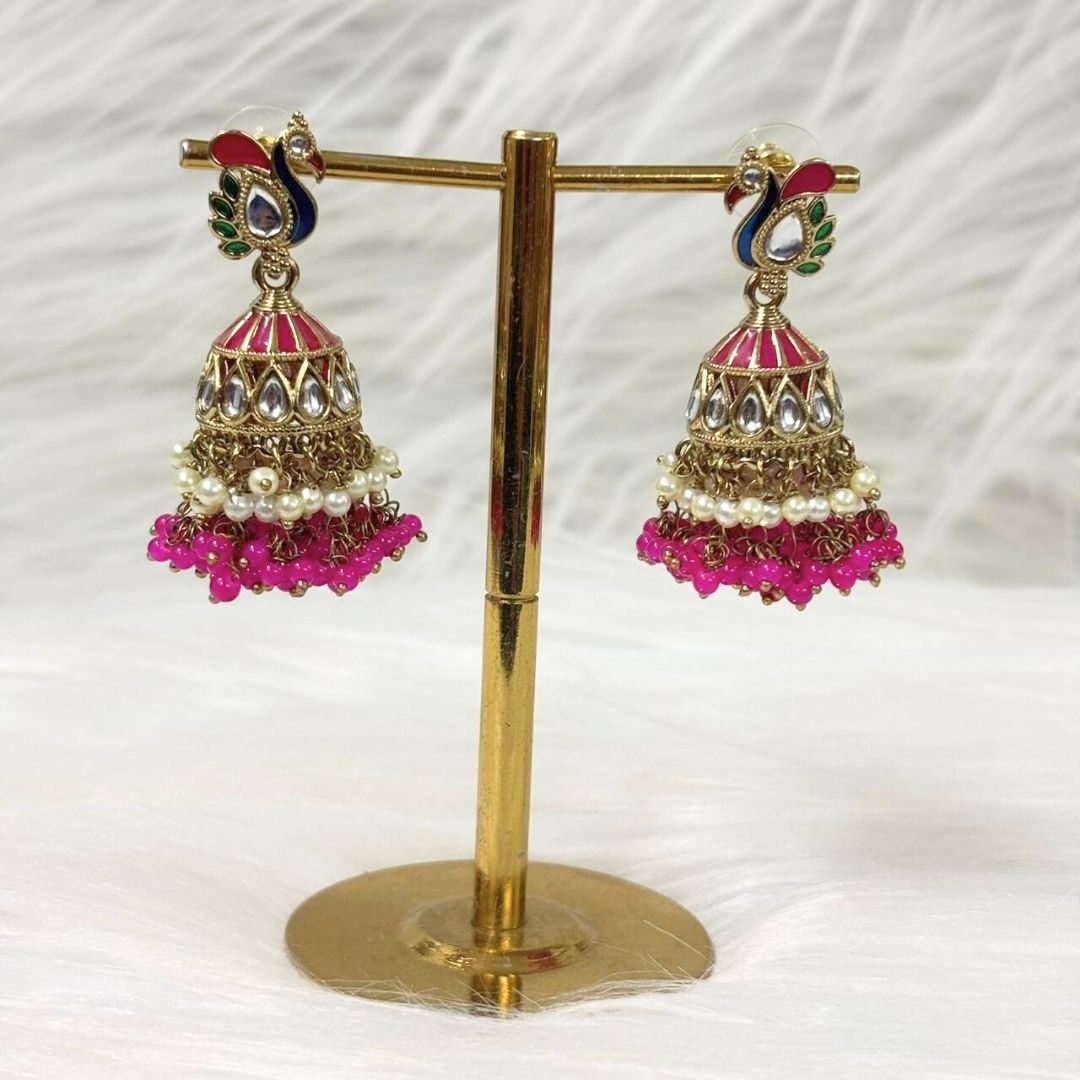 Gold-Plated Peacock Kundan Earrings
