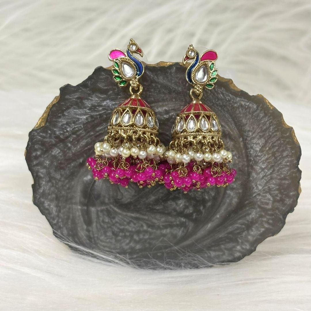 Gold-Plated Peacock Kundan Earrings