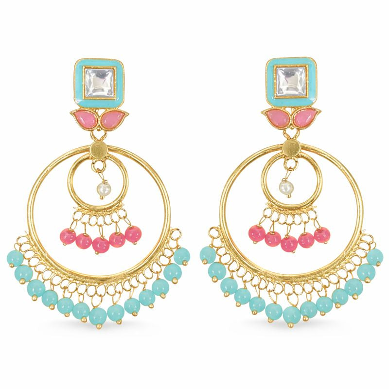 Gold-Plated Kundan Hoop Pearl Earrings