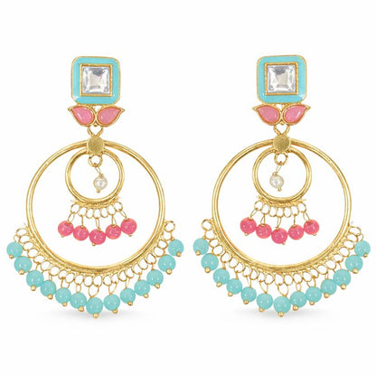 Gold-Plated Kundan Hoop Pearl Earrings
