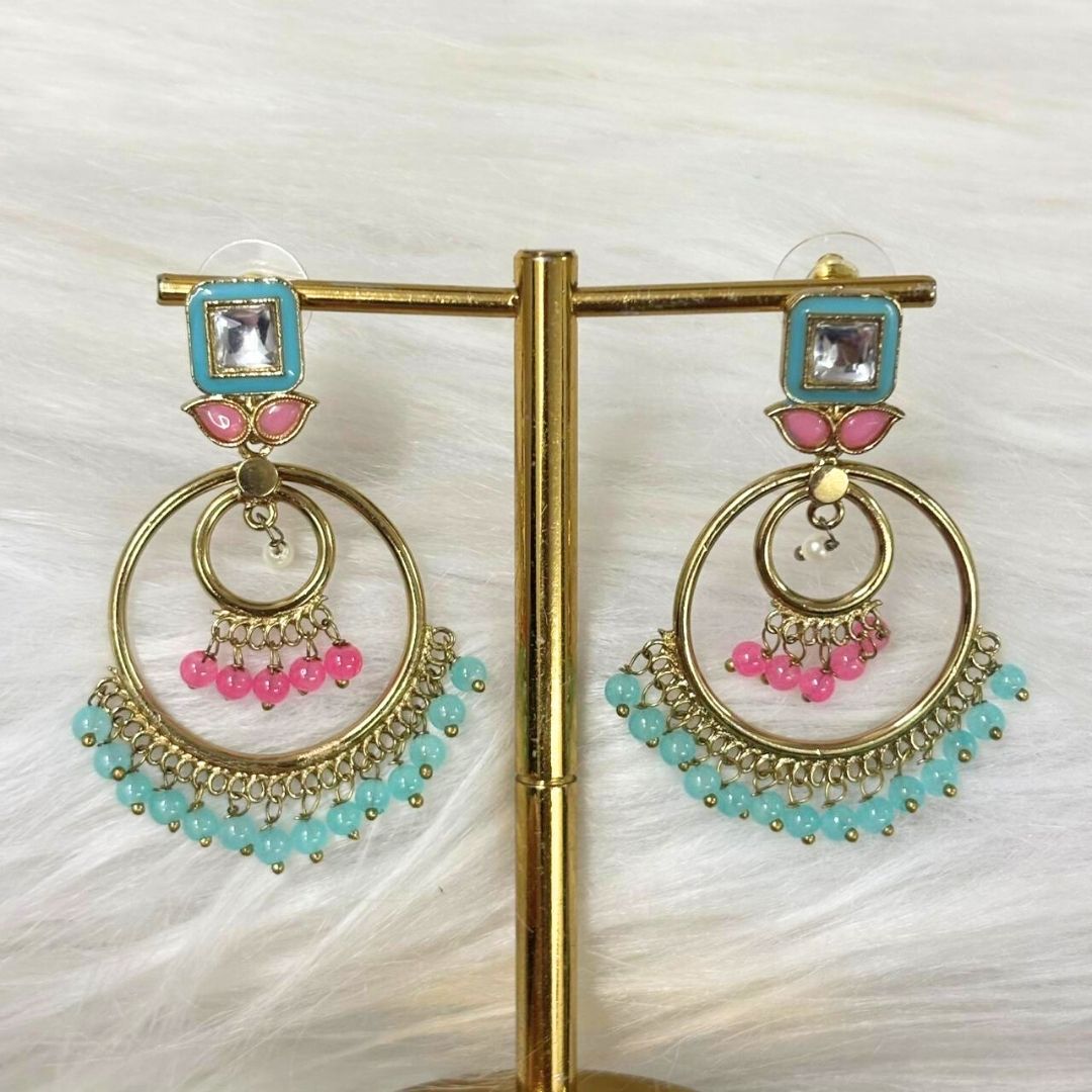 Gold-Plated Kundan Hoop Pearl Earrings