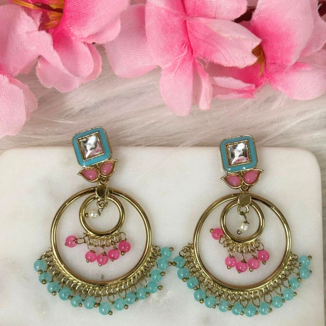 Gold-Plated Kundan Hoop Pearl Earrings