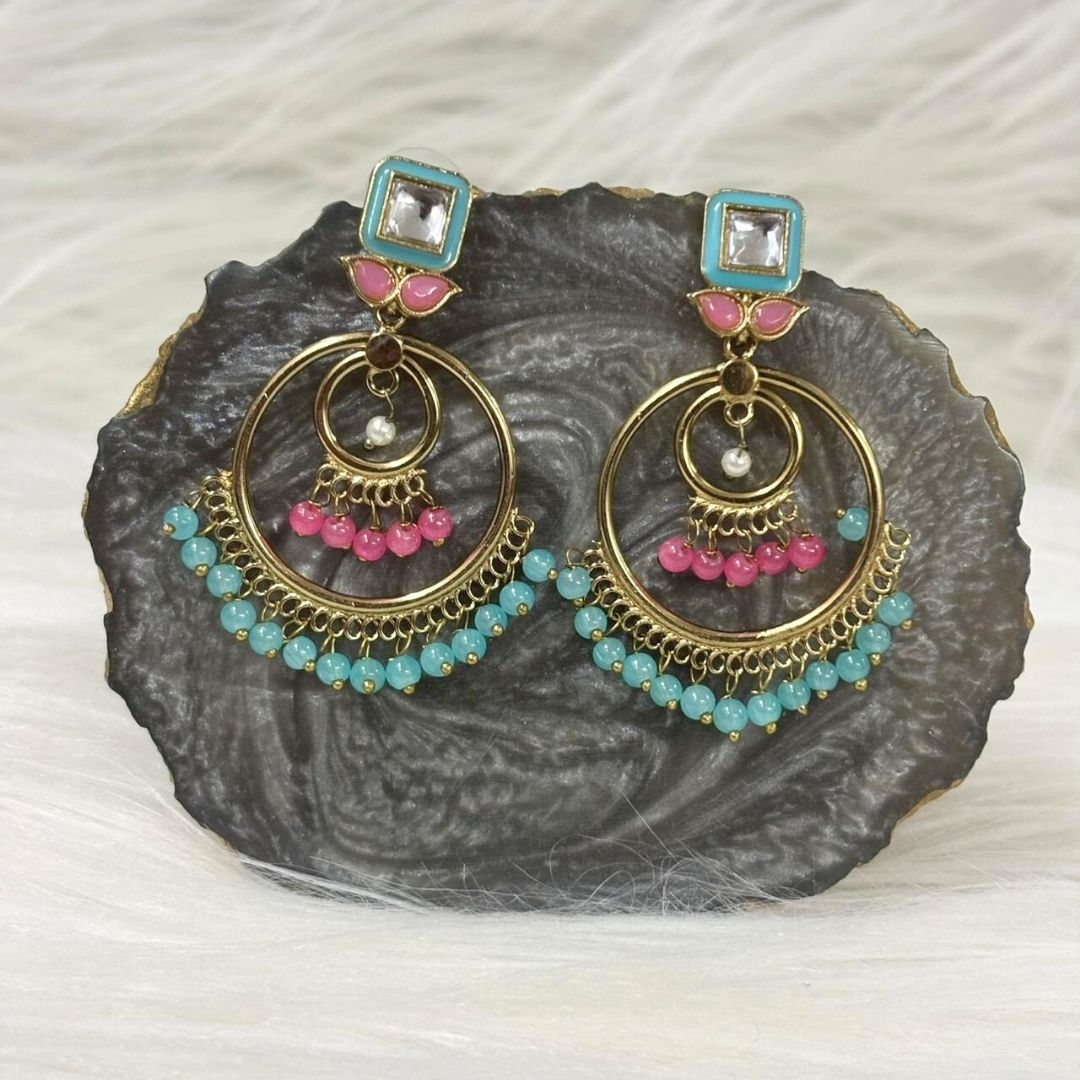 Gold-Plated Kundan Hoop Pearl Earrings