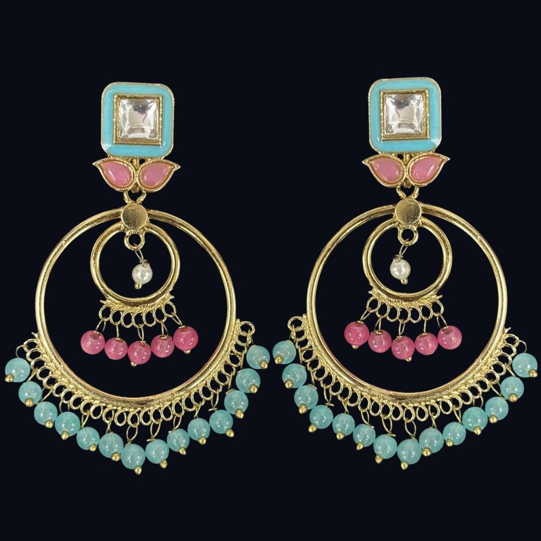 Gold-Plated Kundan Hoop Pearl Earrings