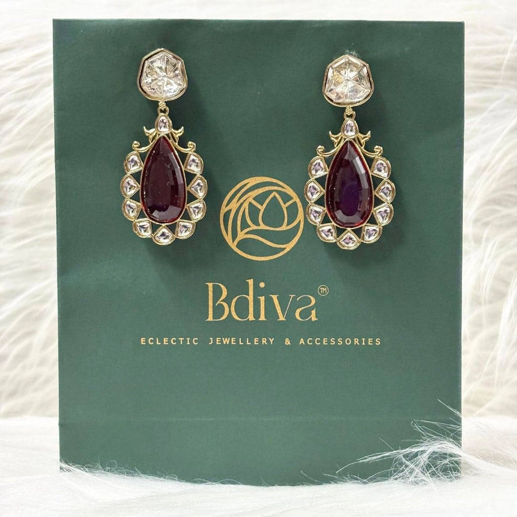 Gold Plated Red Ruby Earrings