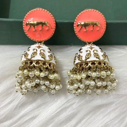 Gold Plated Enamel Jhumki Earrings