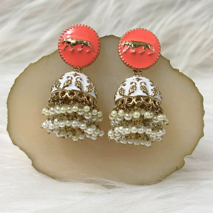 Gold Plated Enamel Jhumki Earrings