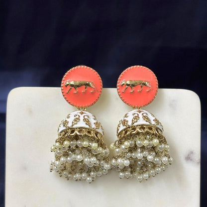 Gold Plated Enamel Jhumki Earrings