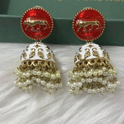 Gold Plated Enamel Jhumki Earrings