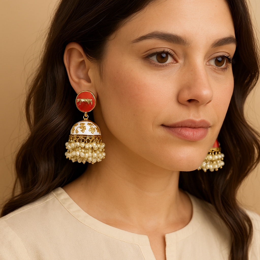 High Quality Gold Plated Heritage Enamel Jhumk Earrings
