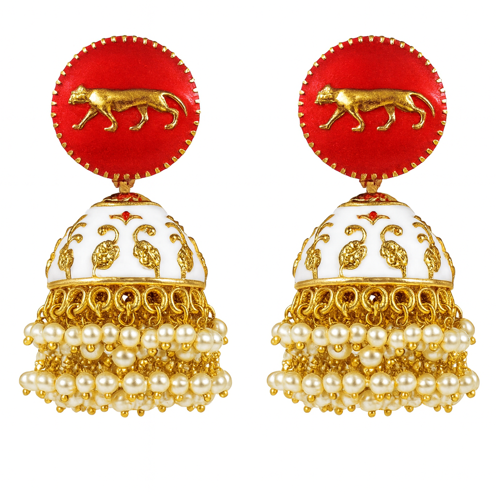 High Quality Gold Plated Heritage Enamel Jhumk Earrings