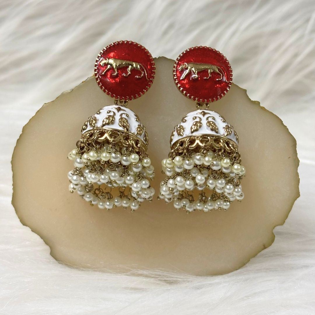 High Quality Gold Plated Heritage Enamel Jhumk Earrings