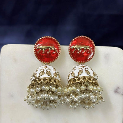 Gold Plated Enamel Jhumki Earrings