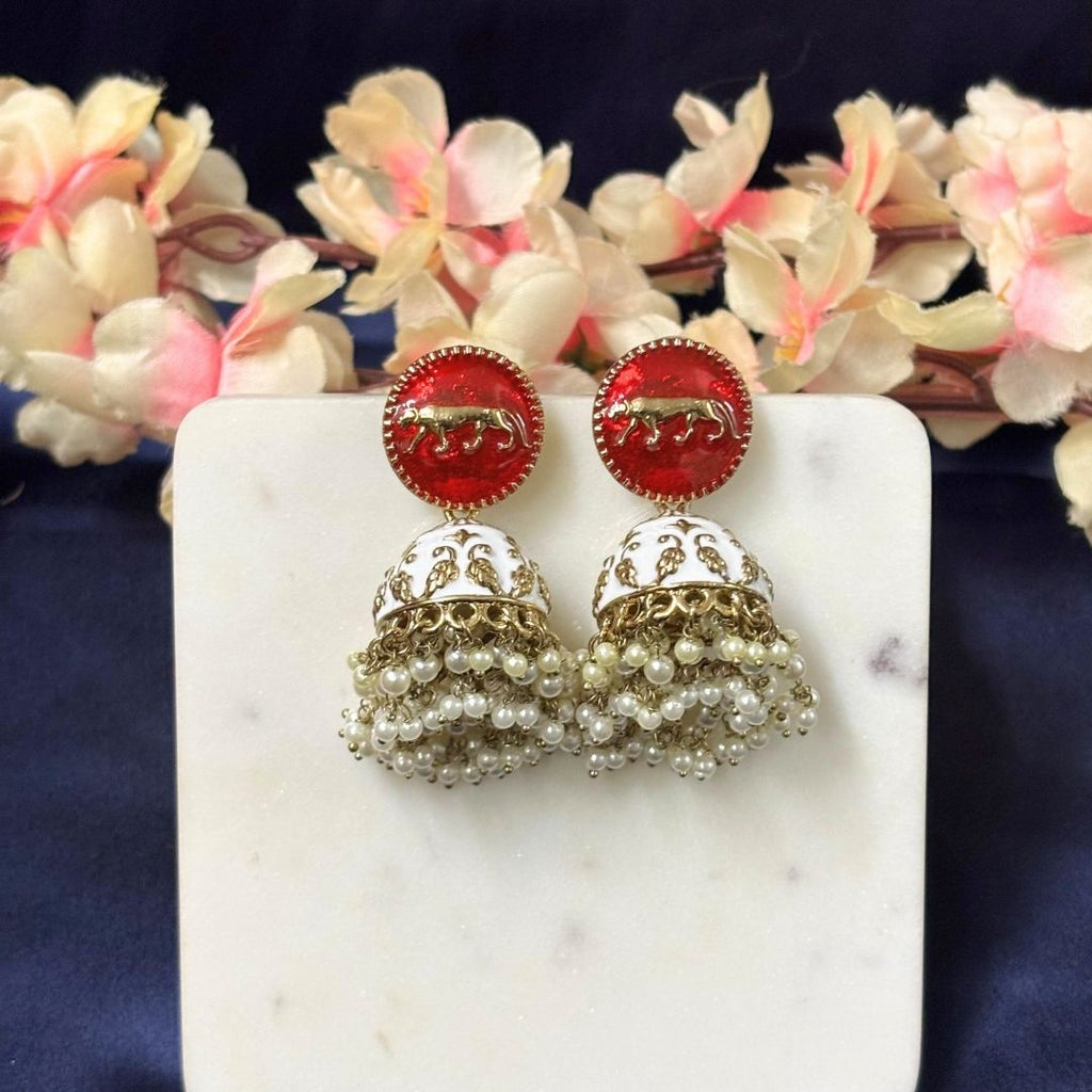 Gold Plated Enamel Jhumki Earrings