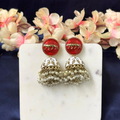 Gold Plated Enamel Jhumki Earrings