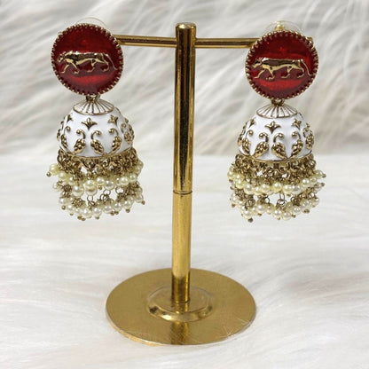 Gold Plated Enamel Jhumki Earrings