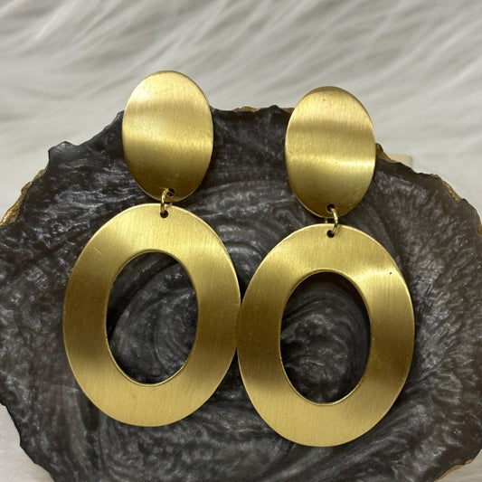 High-Quality Gold-Plated Double Oval Dangle Earrings