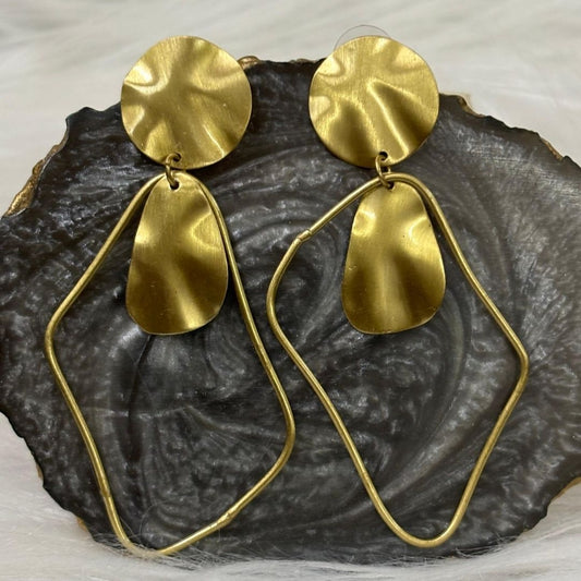 High-Quality Gold-Plated Abstract Frame Contemporary Dangle Earrings with Push Back Closure