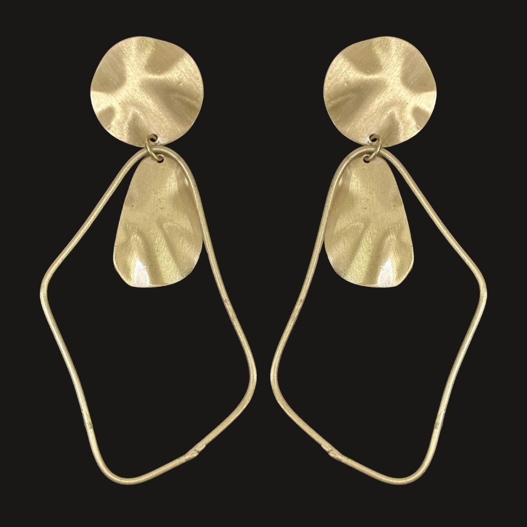 High-Quality Gold-Plated Abstract Frame Contemporary Dangle Earrings with Push Back Closure