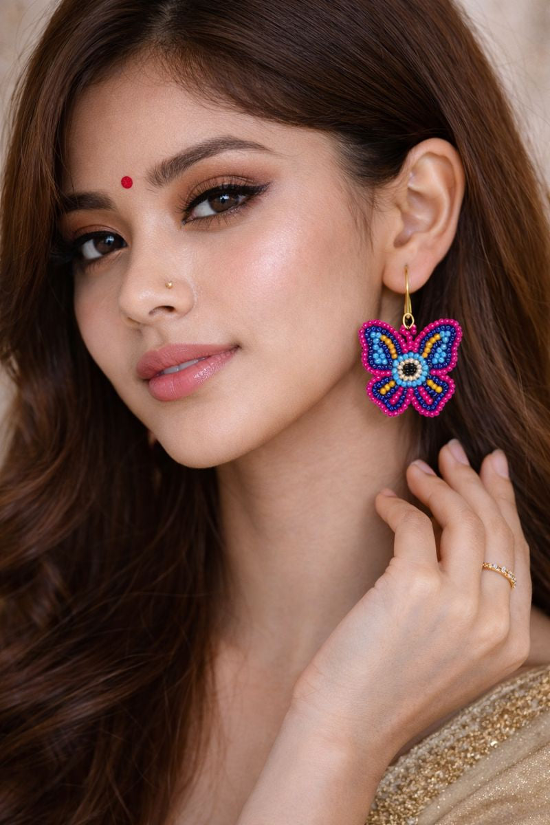 Multicolour Butterfly Seed Bead Earrings