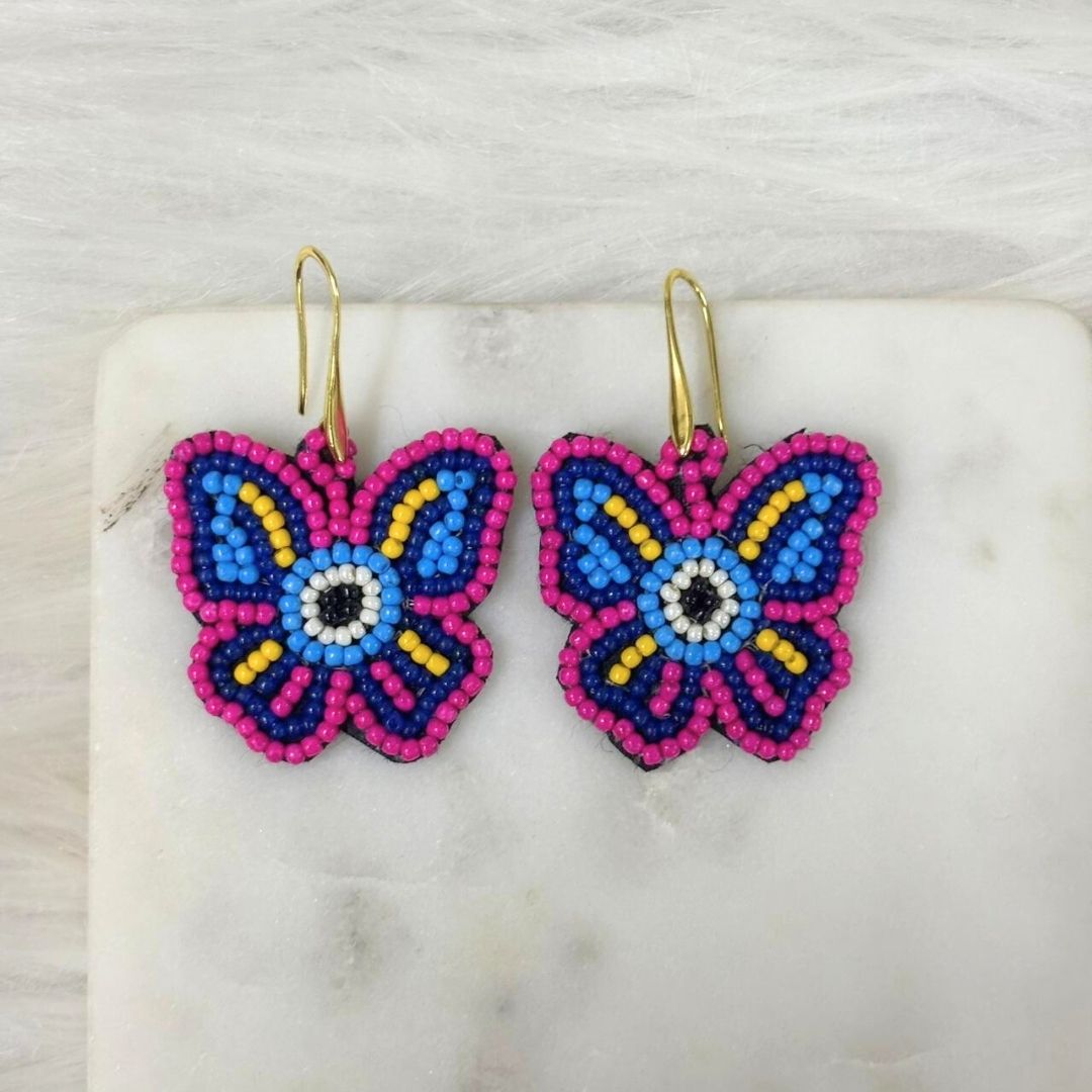 Multicolour Butterfly Seed Bead Earrings