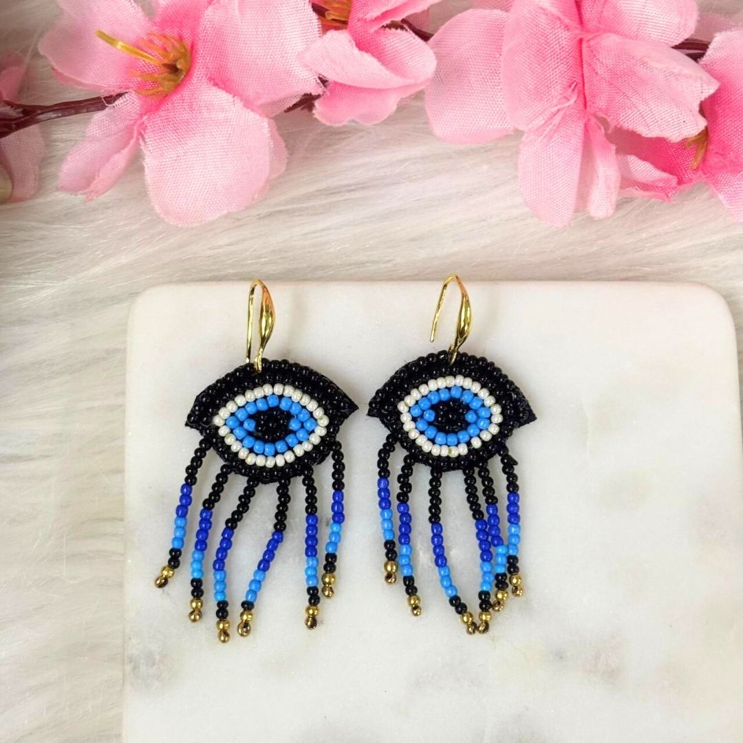 Evil Eye Seed Bead Earrings