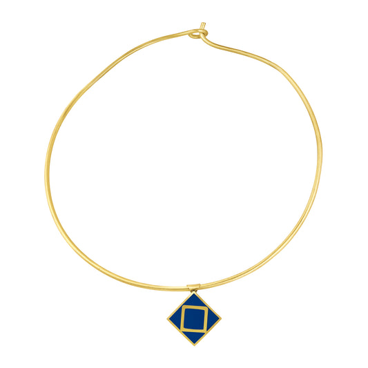 BDiva 18k Gold Plated Geometric Charm Blue Enamel Pendant Choker