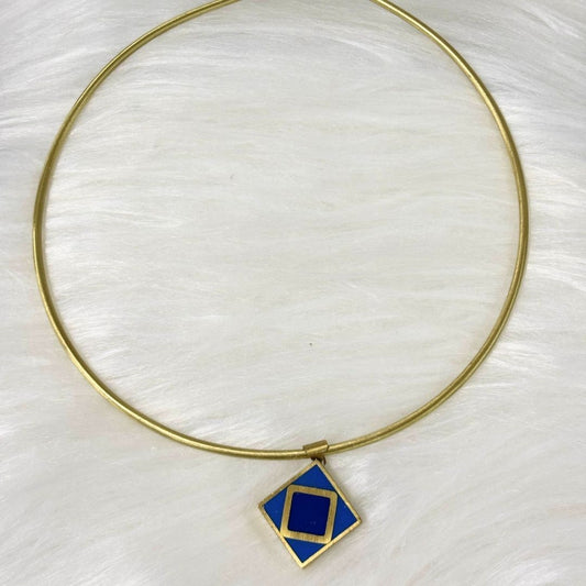 BDiva 18k Gold Plated Geometric Charm Blue Enamel Pendant Choker
