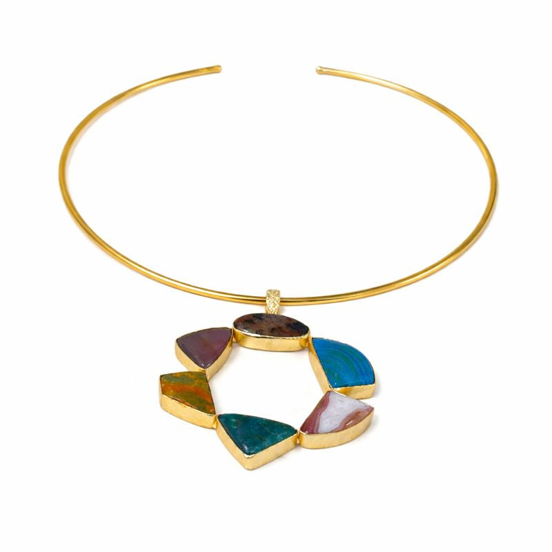 Circle Gold-Plated Multi-Stone Necklace