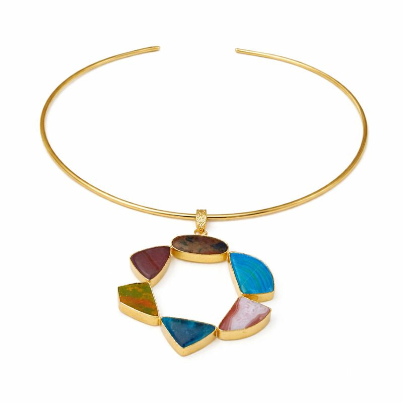 Circle Gold-Plated Multi-Stone Necklace