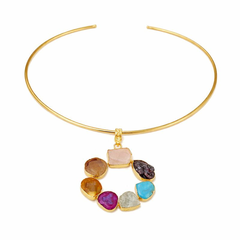 Circle Gold-Plated Multi-Stone Necklace
