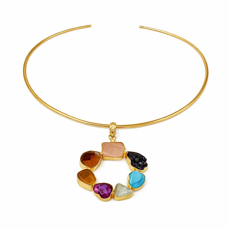 Circle Gold-Plated Multi-Stone Necklace