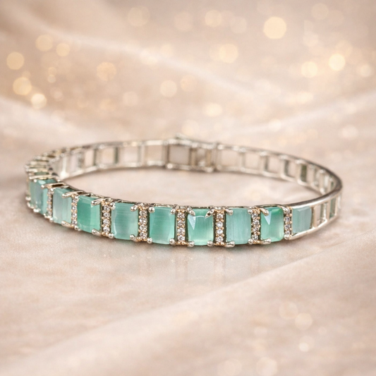 Rhodium Plated Turquoise Tennis Bracelet