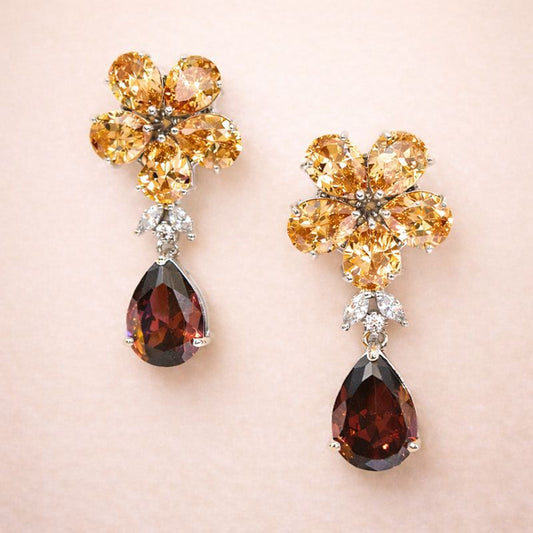 Rhodium Plated Gemstone Earring