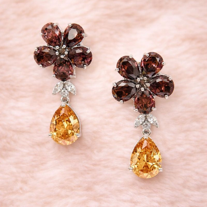 Rhodium Plated Gemstone Earring