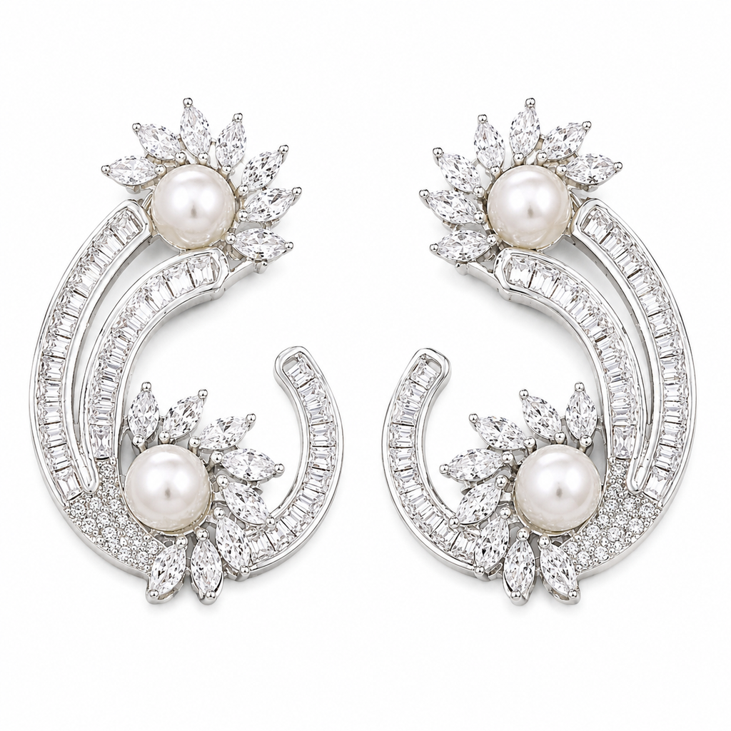 Rhodium Plated Cubic Zirconia Earring