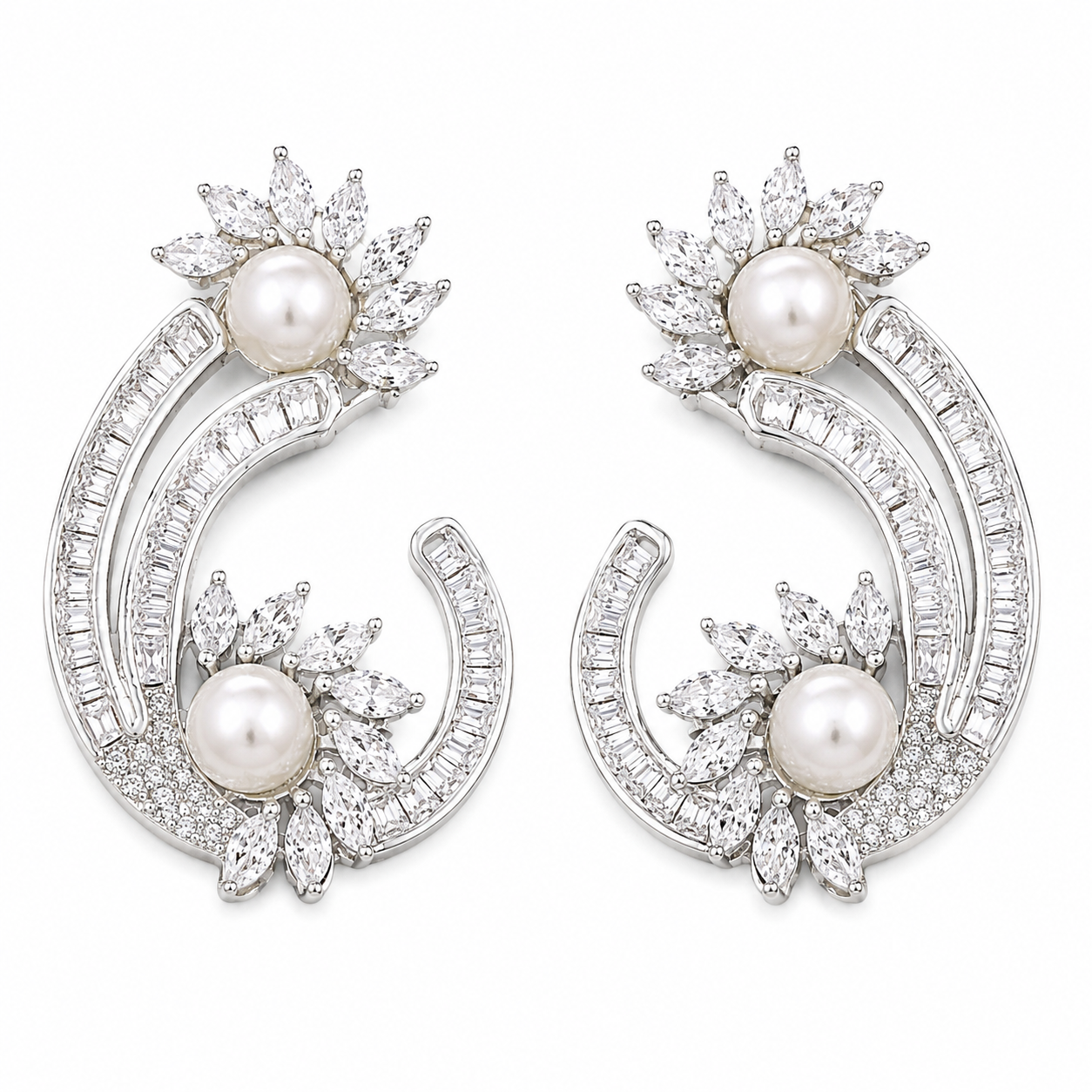 Rhodium Plated Cubic Zirconia Earring