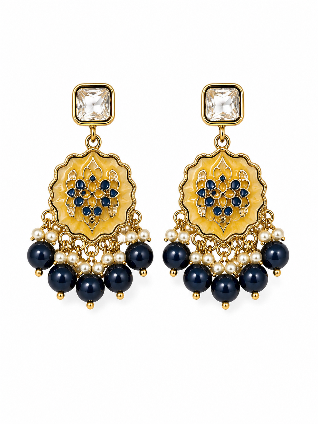 Gold Plated Kundan Pearl Drop Earrings