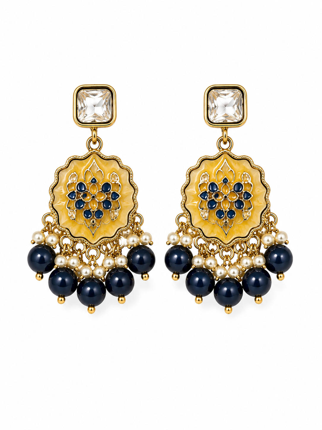 Gold Plated Kundan Pearl Drop Earrings
