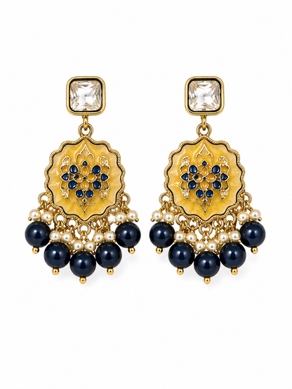 Gold Plated Kundan Pearl Drop Earrings