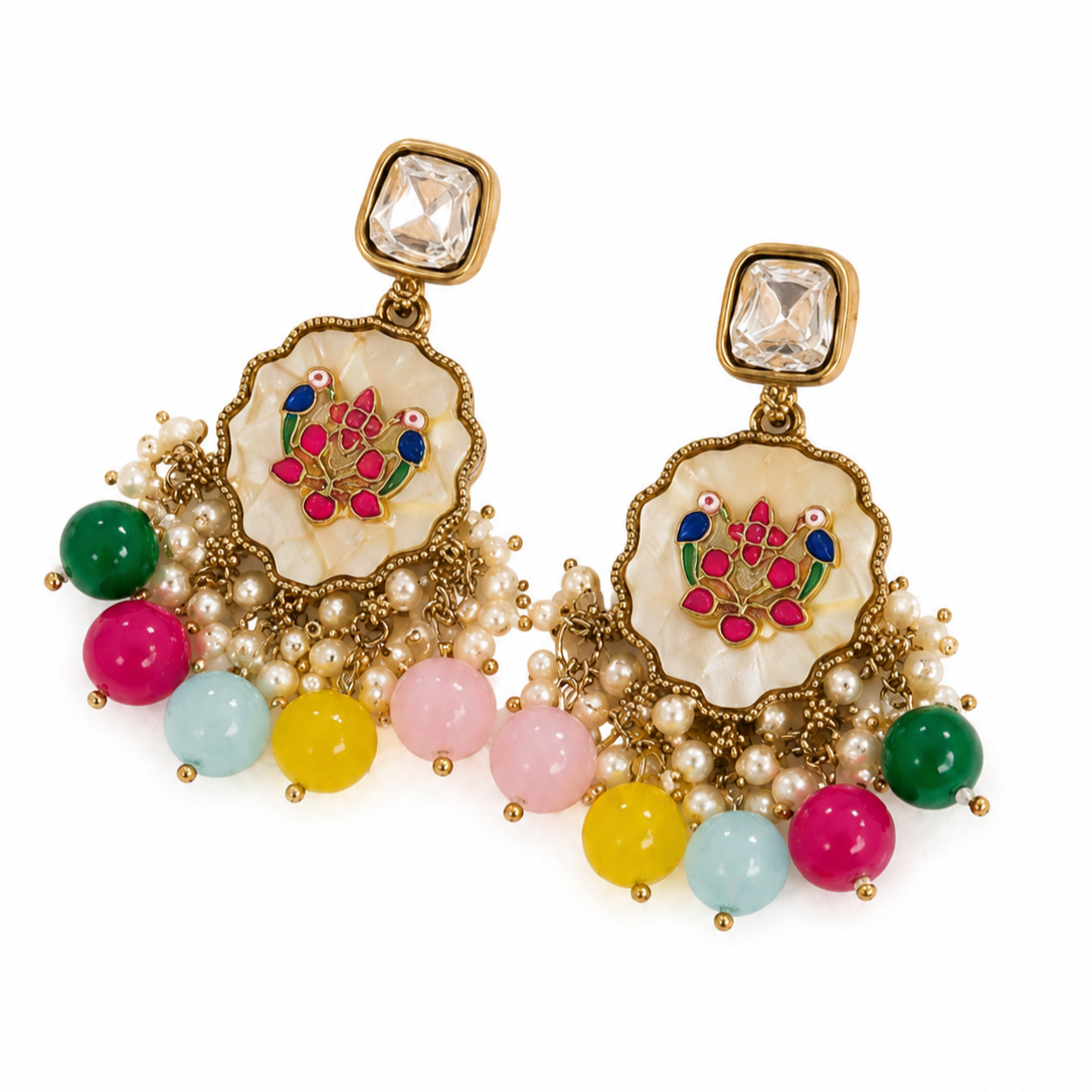 Gold Plated Kundan Pearl Earrings