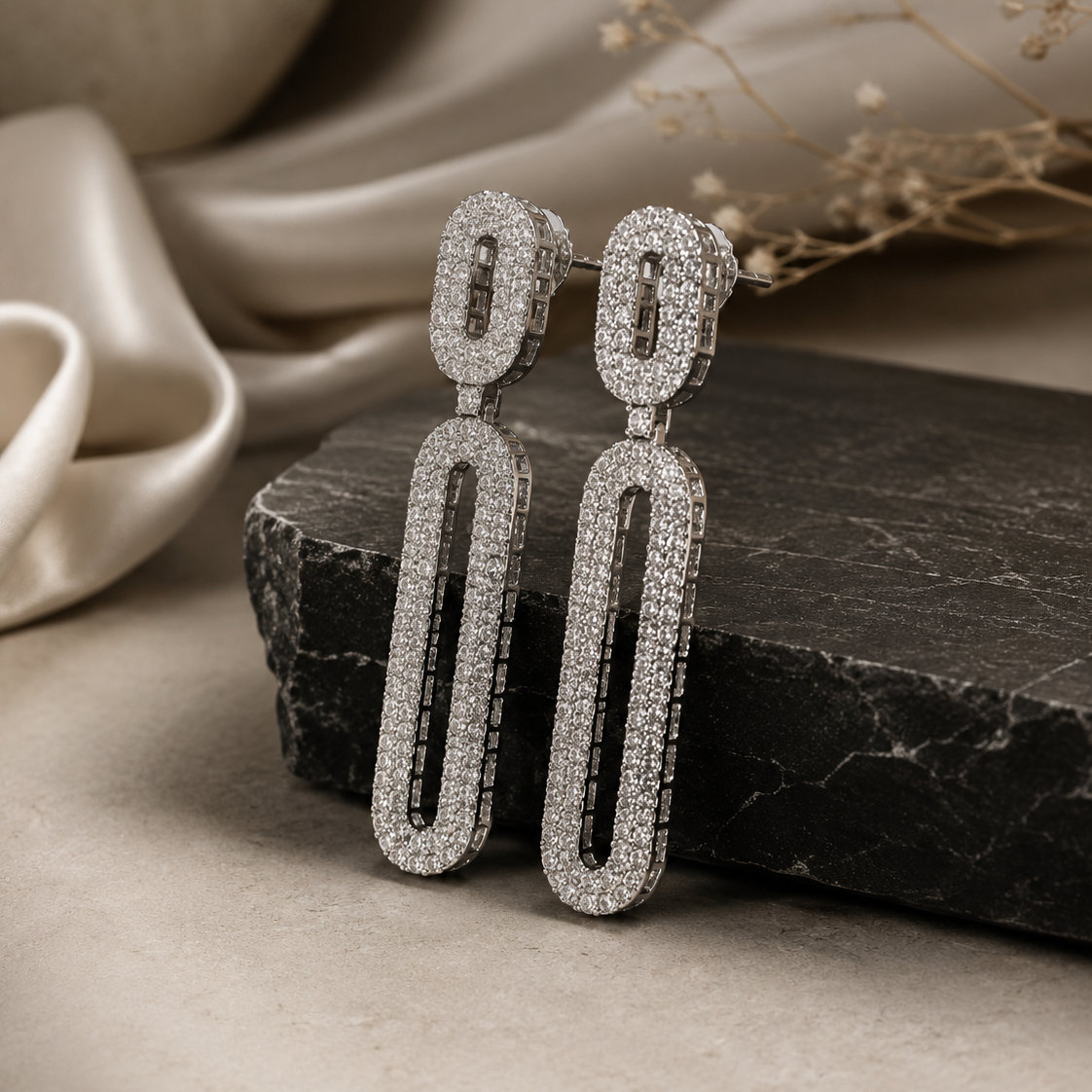 Rhodium Plated Cubic Zirconia Earrings