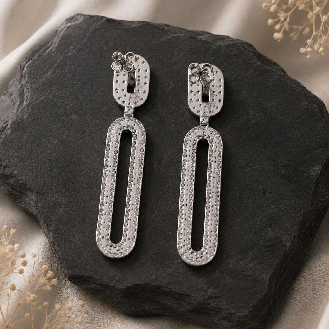 Rhodium Plated Cubic Zirconia Earrings