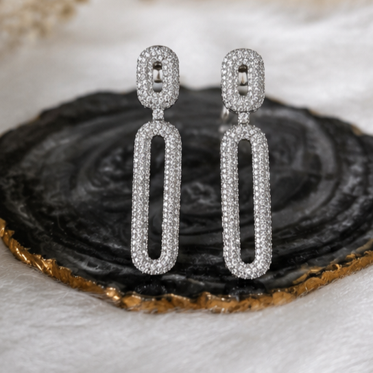Rhodium Plated Cubic Zirconia Earrings