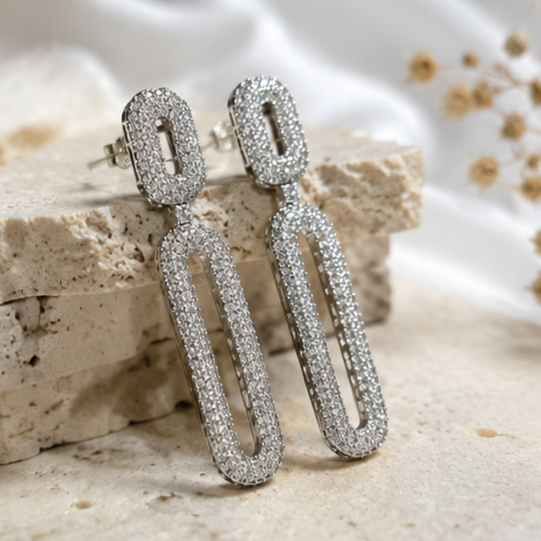 Rhodium Plated Cubic Zirconia Earrings