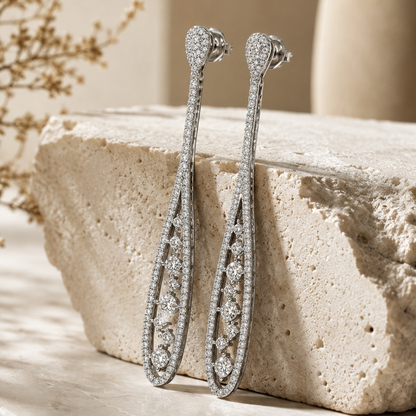 Rhodium Plated Cubic Zirconia Earrings