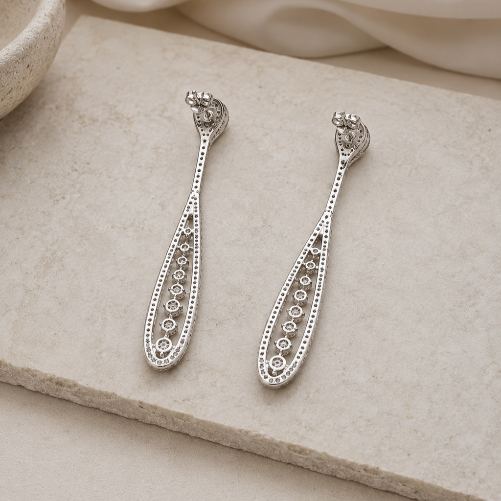 Rhodium Plated Cubic Zirconia Earrings