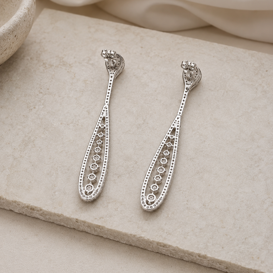 Rhodium Plated Cubic Zirconia Earrings